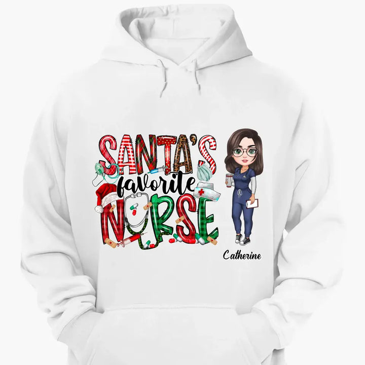 Santa Favourite Nurse - Personalized Custom T-shirt - Nurse's Day, Appreciation, Christmas Gift For Nurse