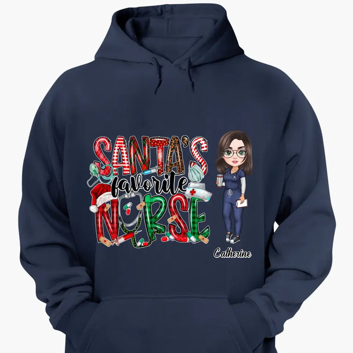 Santa Favourite Nurse - Personalized Custom T-shirt - Nurse's Day, Appreciation, Christmas Gift For Nurse