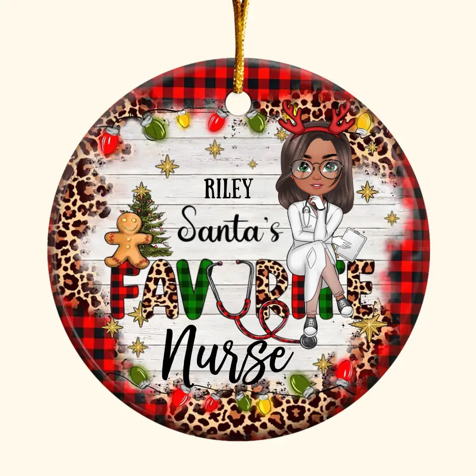 Santa's Favorite Nurse - Personalized Custom Ceramic Ornament - Nurse's Day, Appreciation, Christmas Gift For Nurse