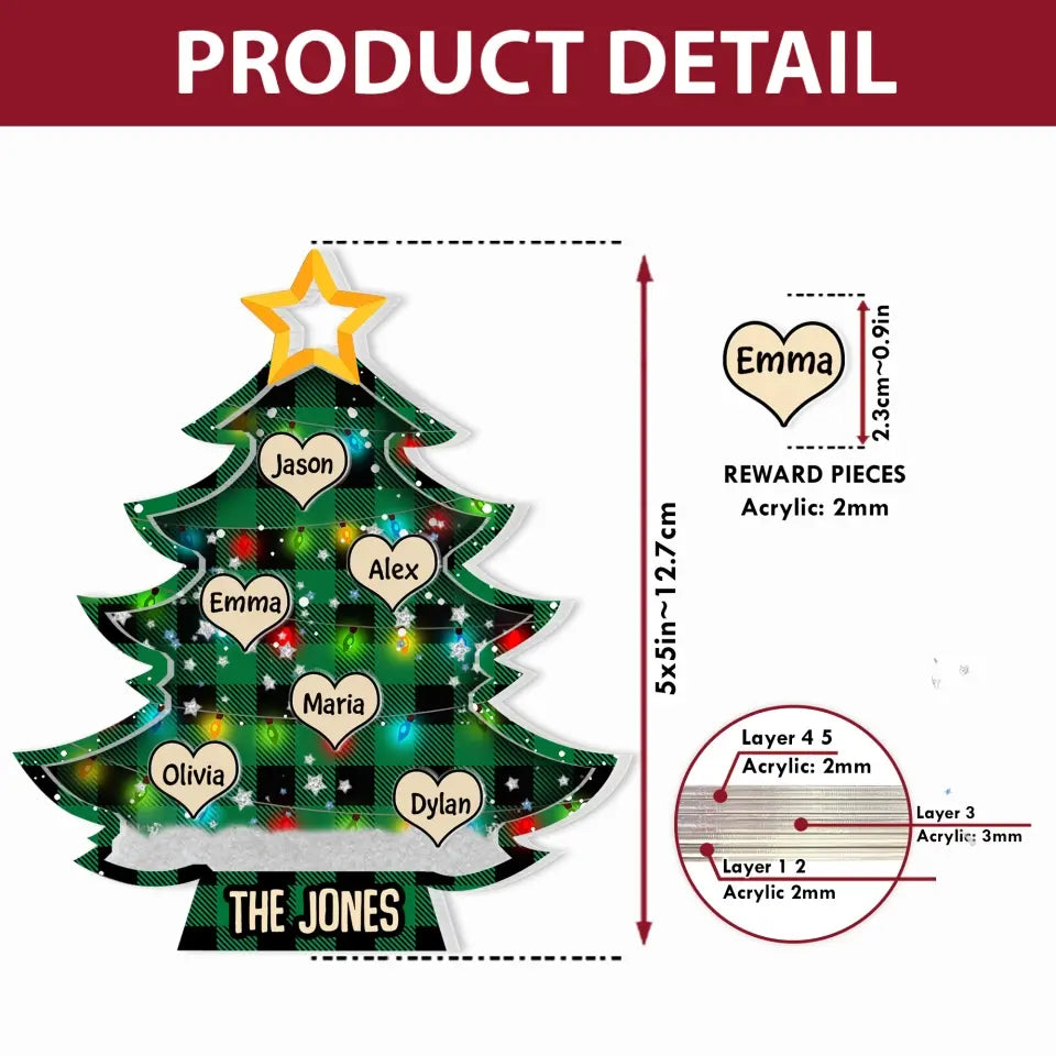 Family Christmas Tree - Personalized Custom 5-Layer Christmas Shaker Ornament - Christmas Gift For Family Members