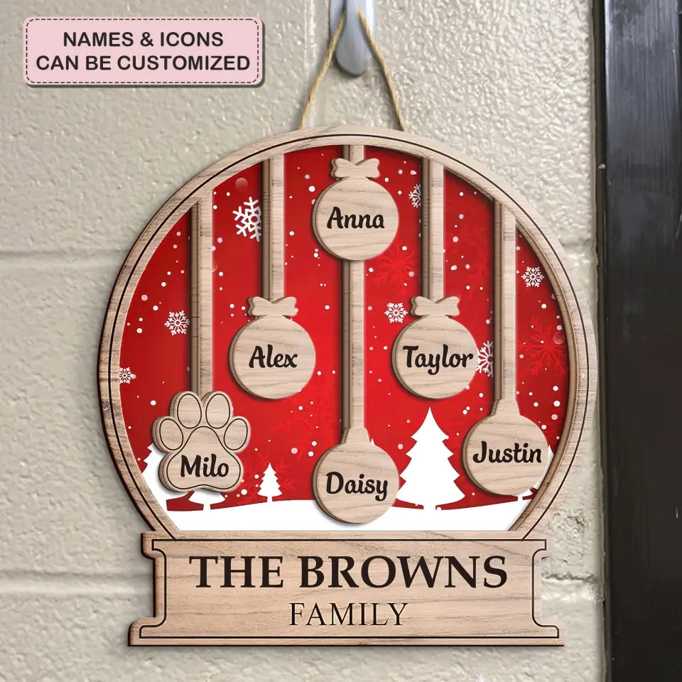 Family Christmas - Personalized Custom Door Sign - Christmas Gift For Family Members