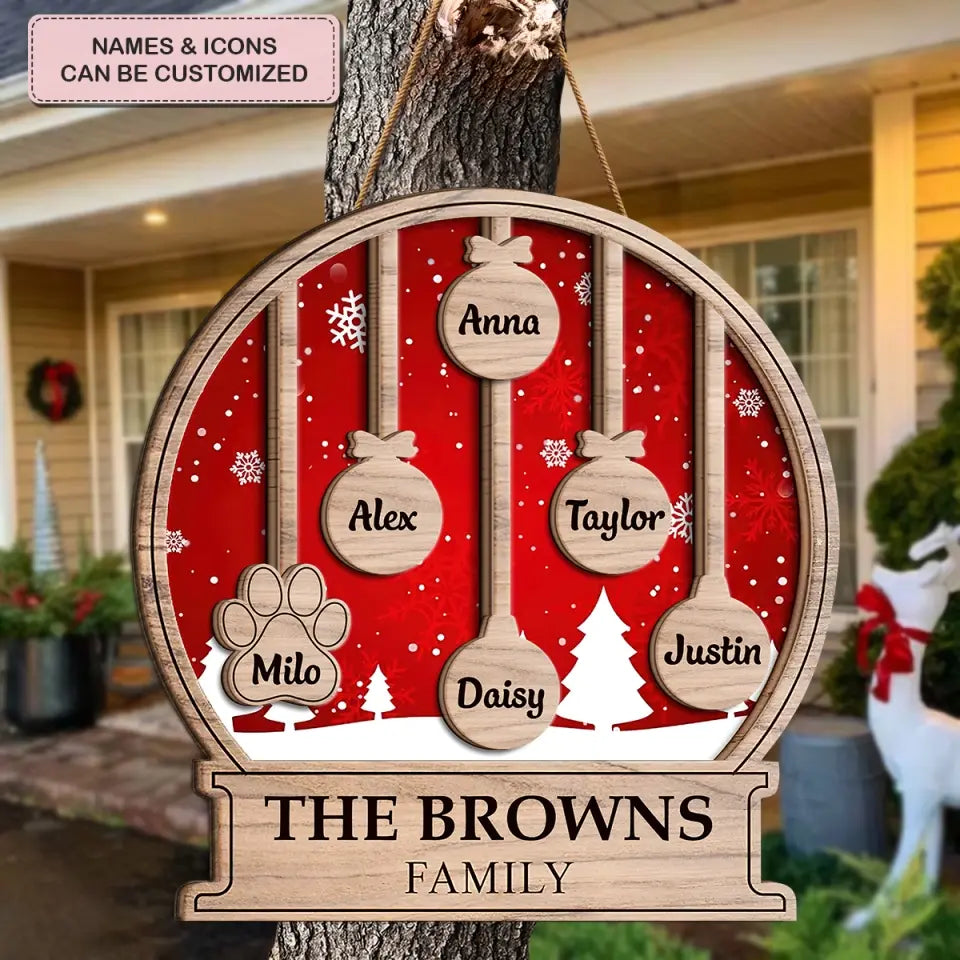 Family Christmas - Personalized Custom Door Sign - Christmas Gift For Family Members