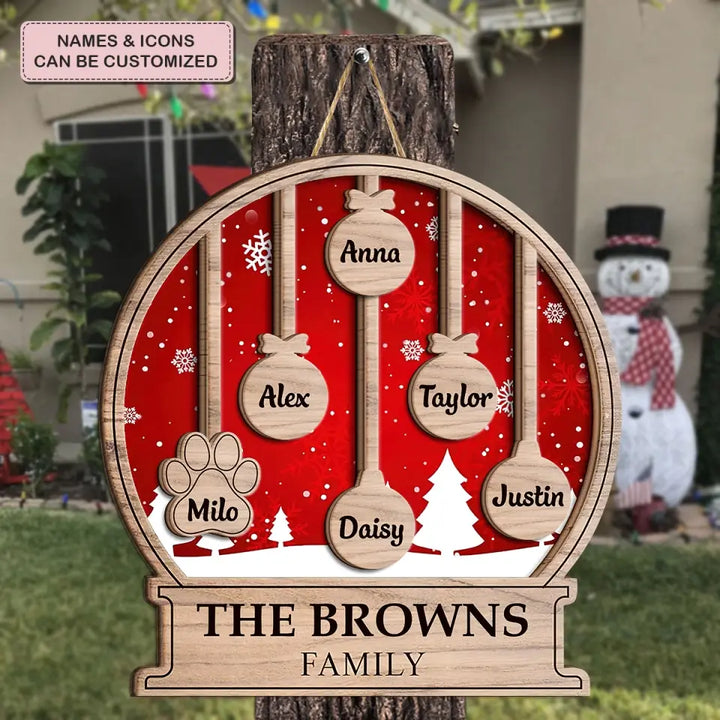 Family Christmas - Personalized Custom Door Sign - Christmas Gift For Family Members
