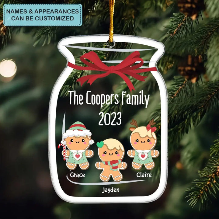 Gingerbread Mason Jar Family - Personalized Custom Mica Ornament - Christmas Gift For Family Members