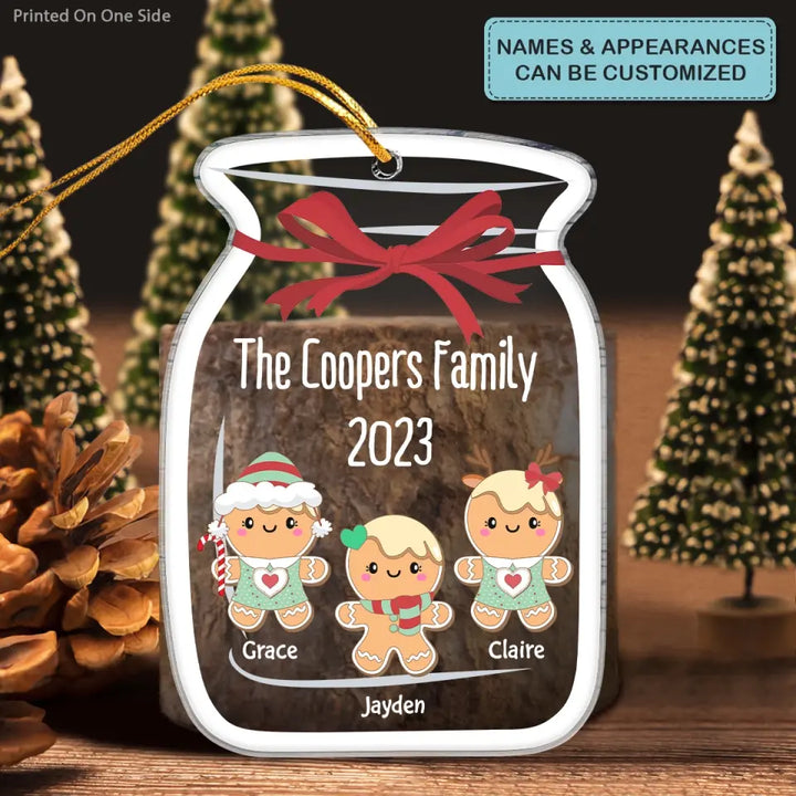 Gingerbread Mason Jar Family - Personalized Custom Mica Ornament - Christmas Gift For Family Members