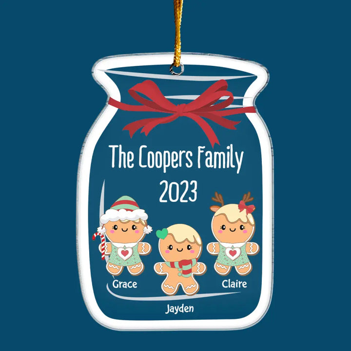 Gingerbread Mason Jar Family - Personalized Custom Mica Ornament - Christmas Gift For Family Members