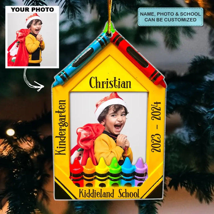 Crayon Picture Frame School Grades - Personalized Custom Mica Ornament - Christmas Gift For Kid, Family Members