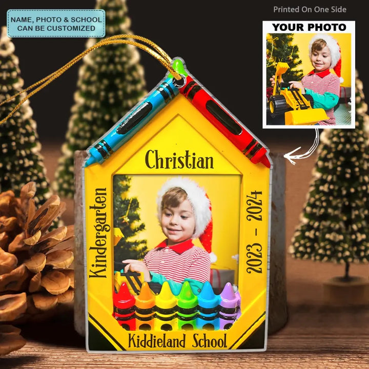 Crayon Picture Frame School Grades - Personalized Custom Mica Ornament - Christmas Gift For Kid, Family Members