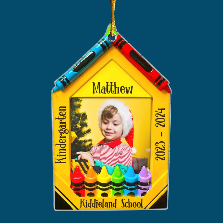 Crayon Picture Frame School Grades - Personalized Custom Mica Ornament - Christmas Gift For Kid, Family Members