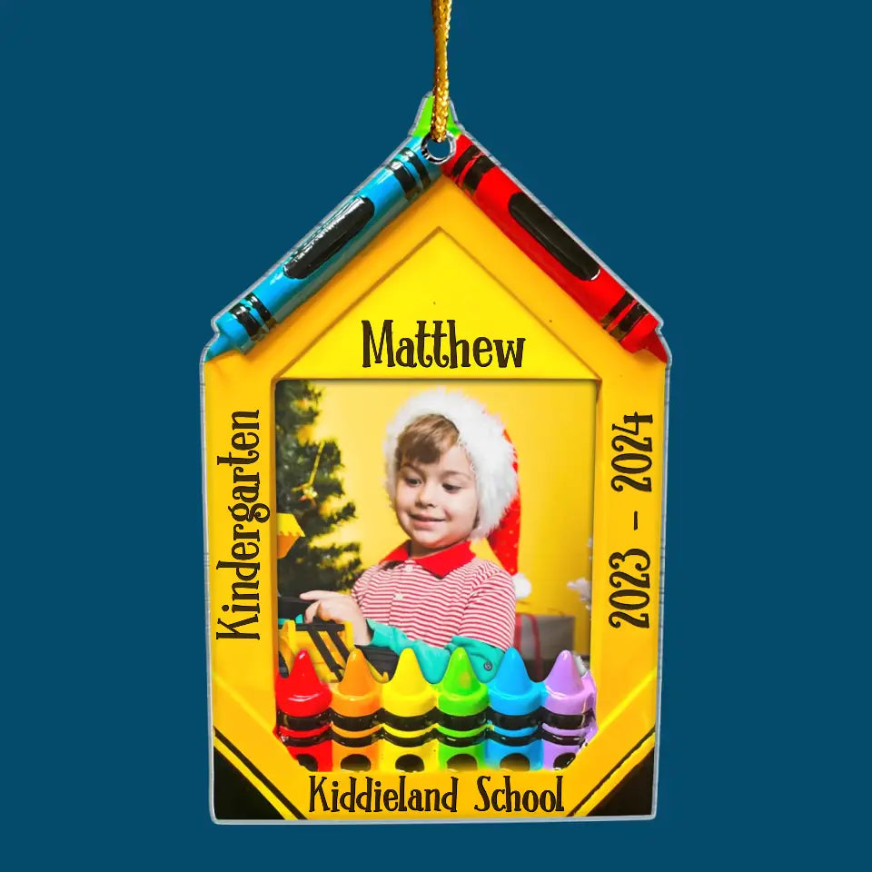 Crayon Picture Frame School Grades - Personalized Custom Mica Ornament - Christmas Gift For Kid, Family Members