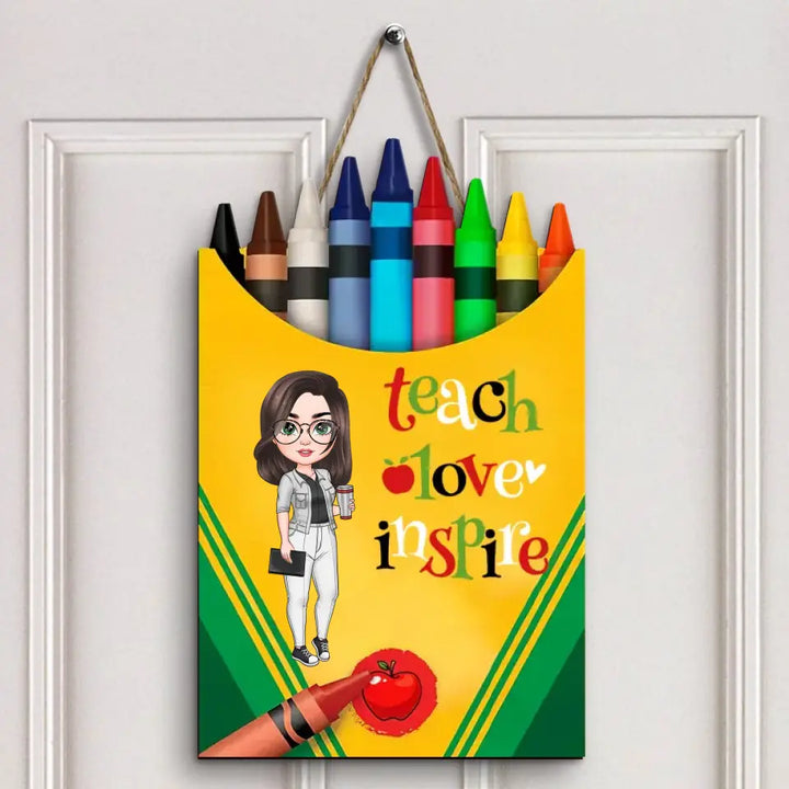 Teach Love Inspire - Personalized Custom Door Sign - Teacher's Day, Appreciation Gift For Teacher