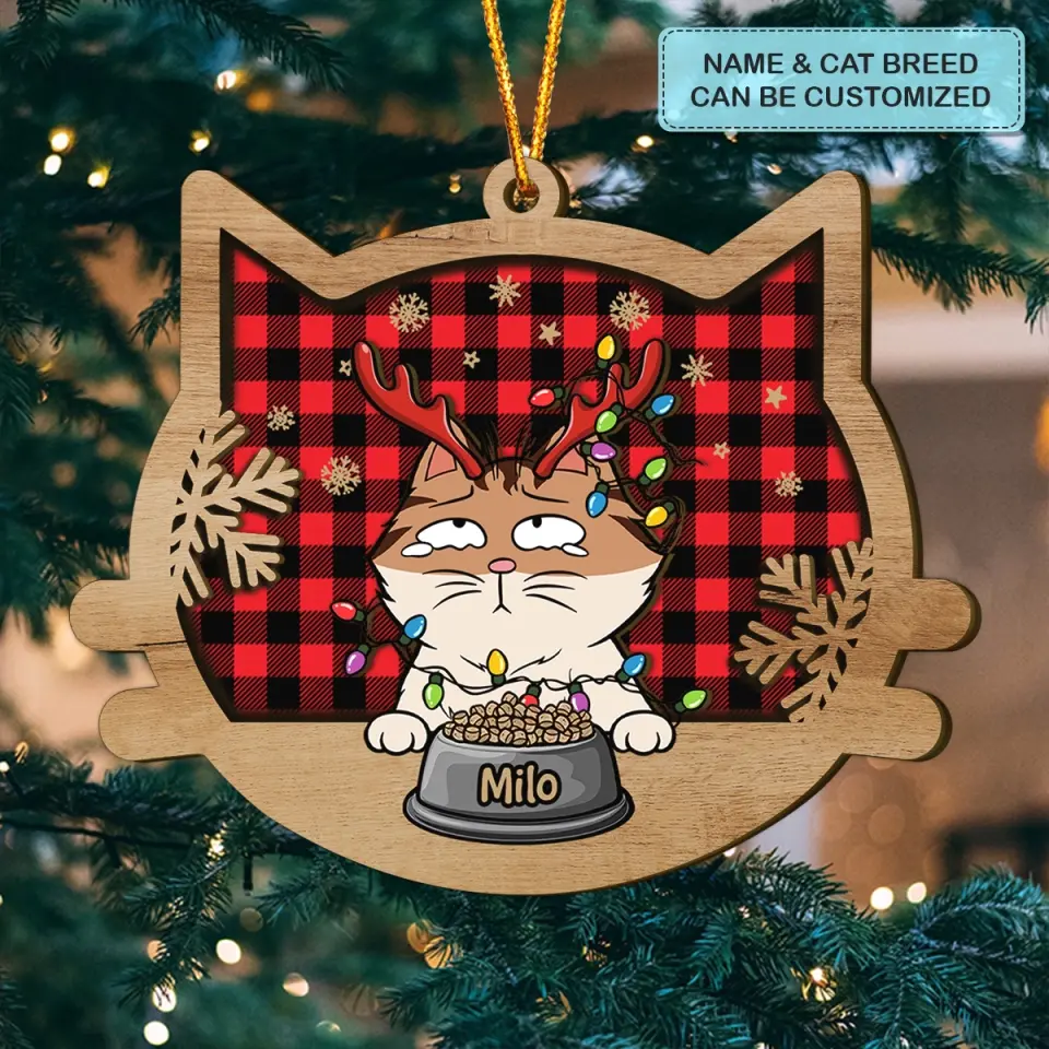 Happy Cat Dog On Christmas Day - Personalized Custom Layer Wood Ornament - Christmas Gift For Pet Mom, Pet Dad, Pet Lover, Pet Owner