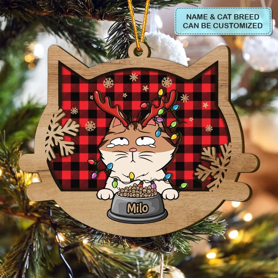 Happy Cat Dog On Christmas Day - Personalized Custom Layer Wood Ornament - Christmas Gift For Pet Mom, Pet Dad, Pet Lover, Pet Owner