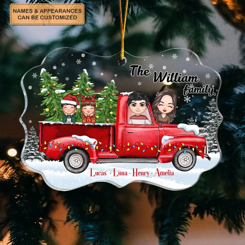 Christmas Family On Truck - Personalized Custom Mica Ornament - Christmas Gift For Family Members