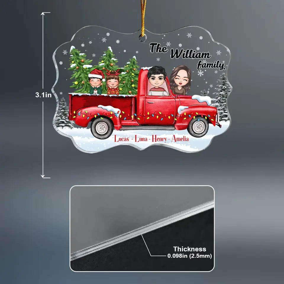 Christmas Family On Truck - Personalized Custom Mica Ornament - Christmas Gift For Family Members