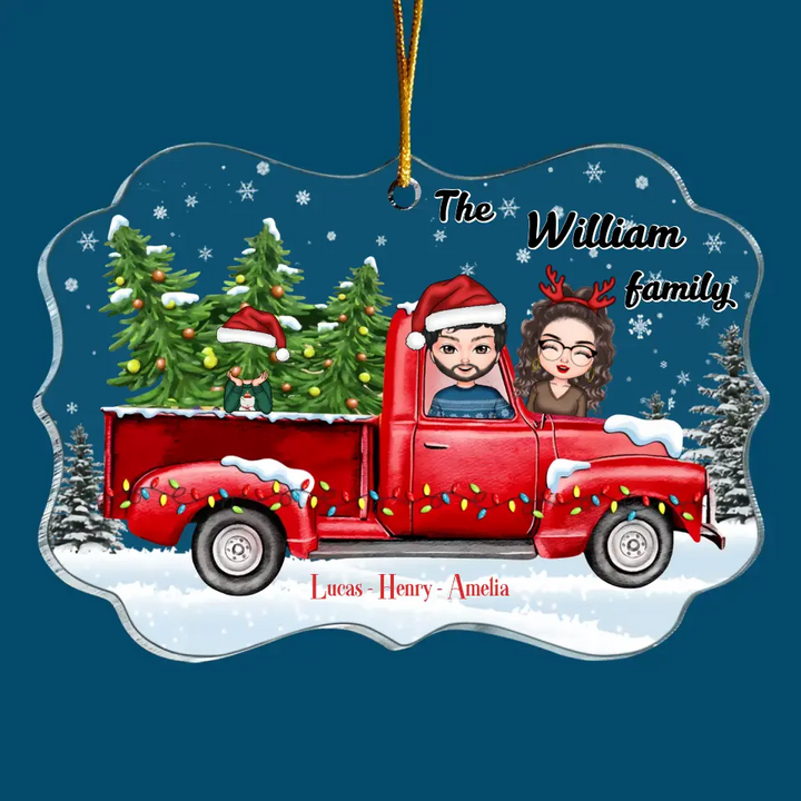 Christmas Family On Truck - Personalized Custom Mica Ornament - Christmas Gift For Family Members