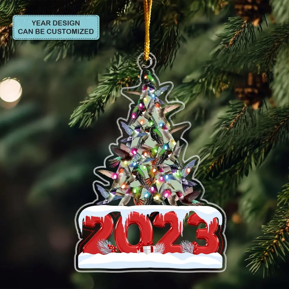 Hummingbird Christmas Tree - Personalized Custom Mica Ornament - Christmas Gift For Family Members
