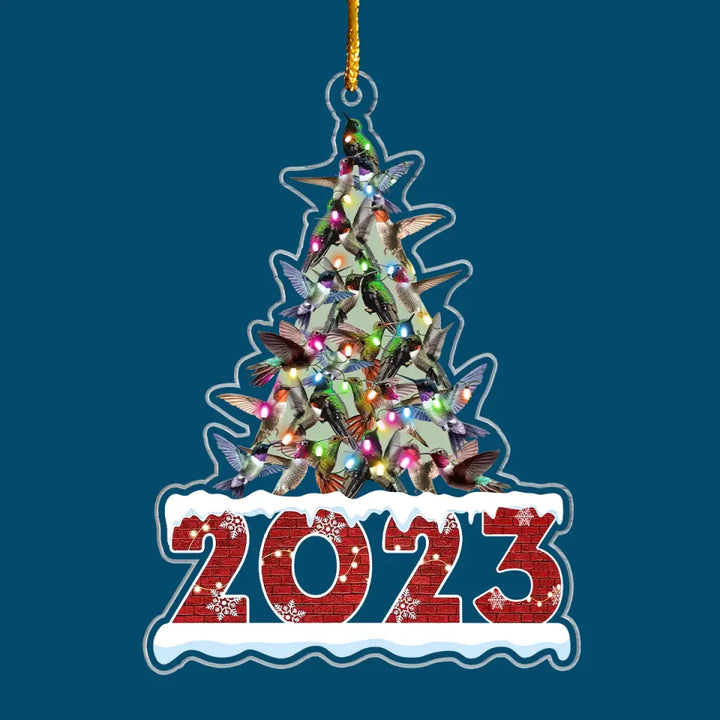 Hummingbird Christmas Tree - Personalized Custom Mica Ornament - Christmas Gift For Family Members