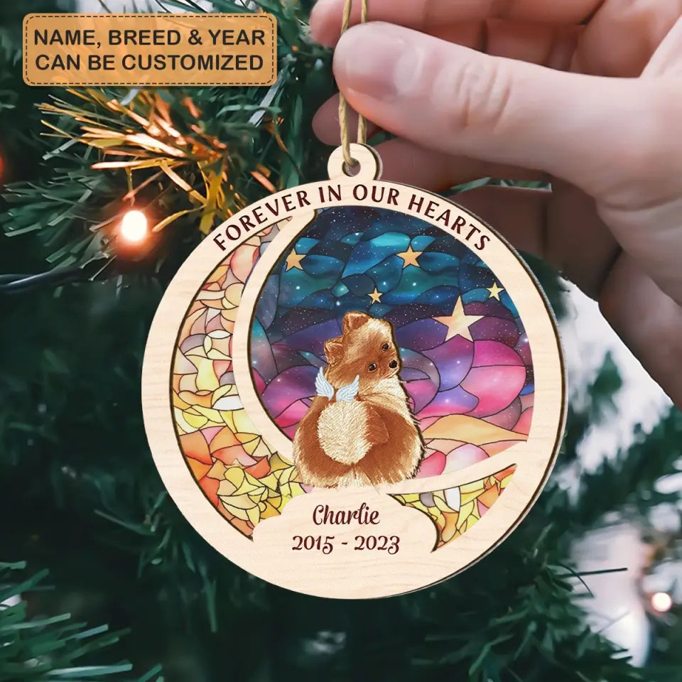 Forever In Our Hearts - Personalized Custom Suncatcher Layer Mix Ornament - Memorial Dog