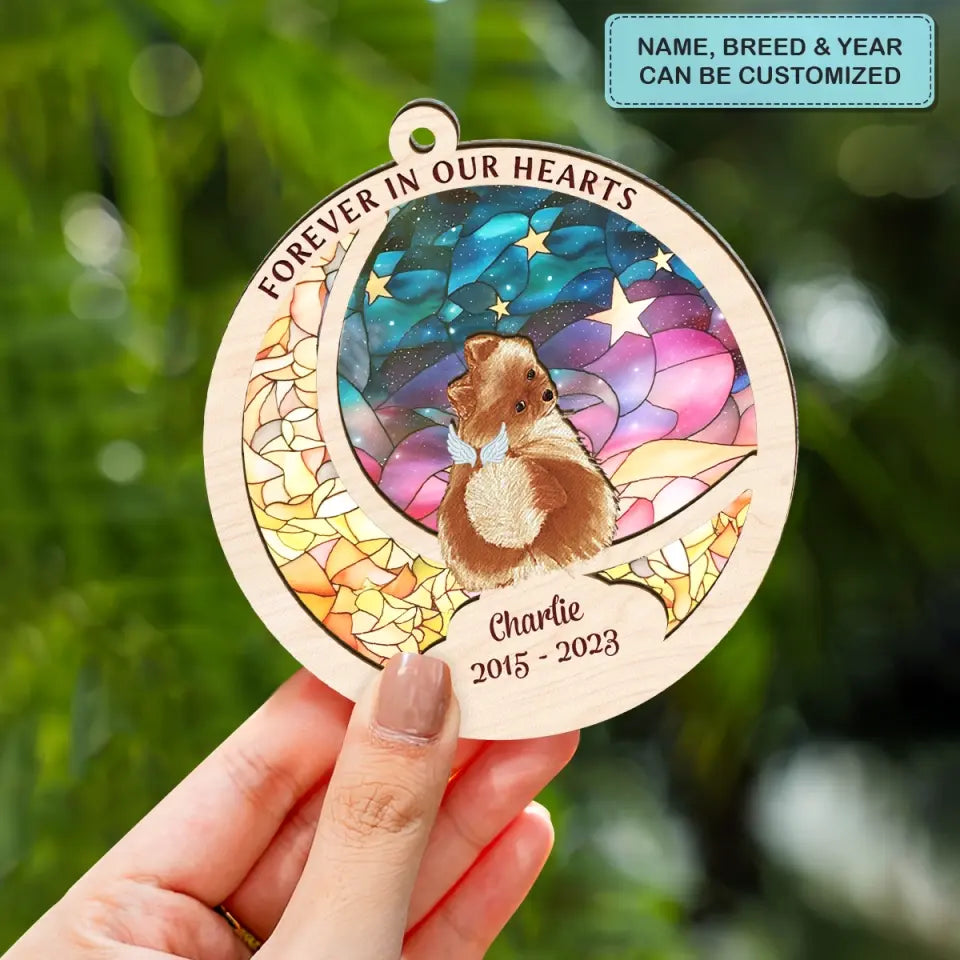 Forever In Our Hearts - Personalized Custom Suncatcher Layer Mix Ornament - Memorial Dog