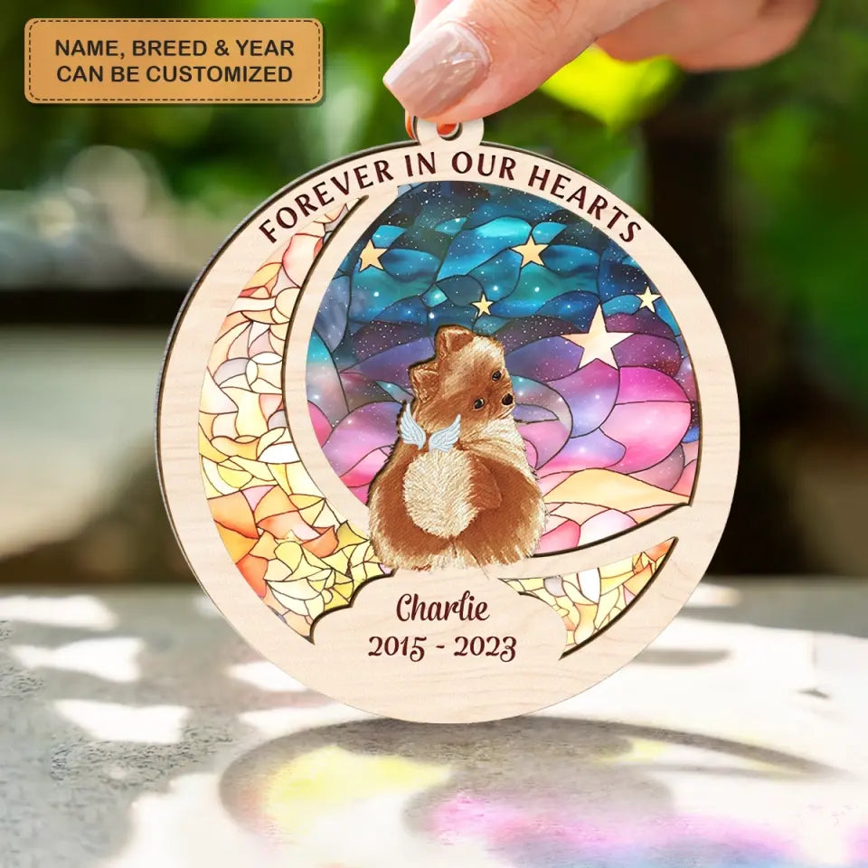 Forever In Our Hearts - Personalized Custom Suncatcher Layer Mix Ornament - Memorial Dog