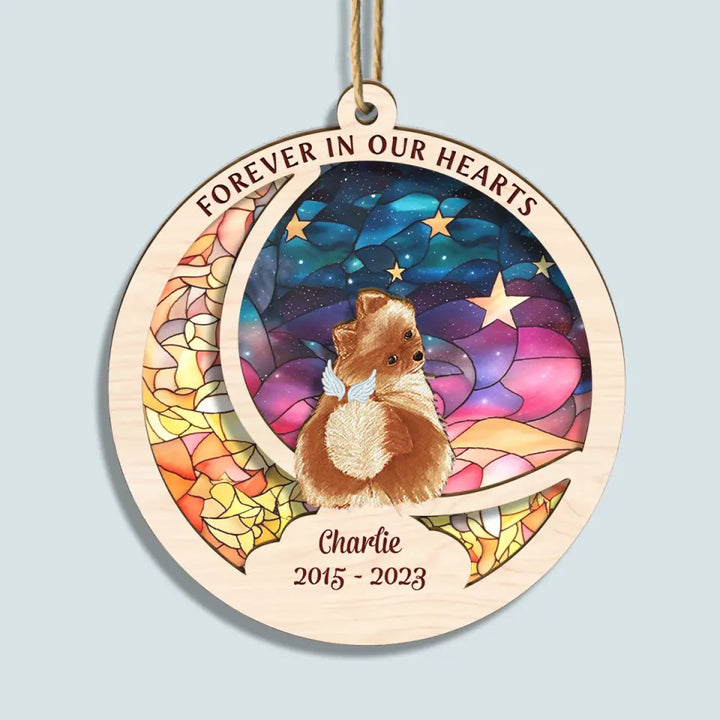 Forever In Our Hearts - Personalized Custom Suncatcher Layer Mix Ornament - Memorial Dog