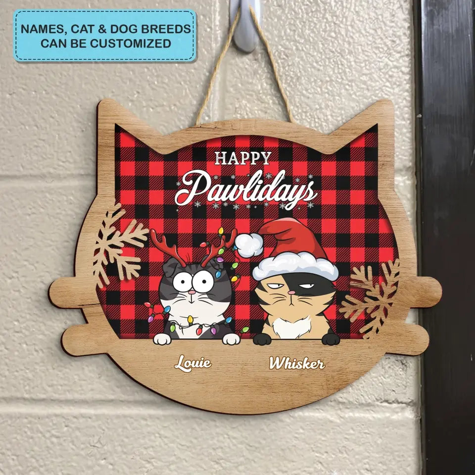 Checkered Pattern Christmas - Personalized Custom Door Sign - Christmas Gift For Cat Lover, Cat Owner, Dog Lover, Dog Owner, Cat Mom, Cat Dad, Dog Mom, Dog Dad