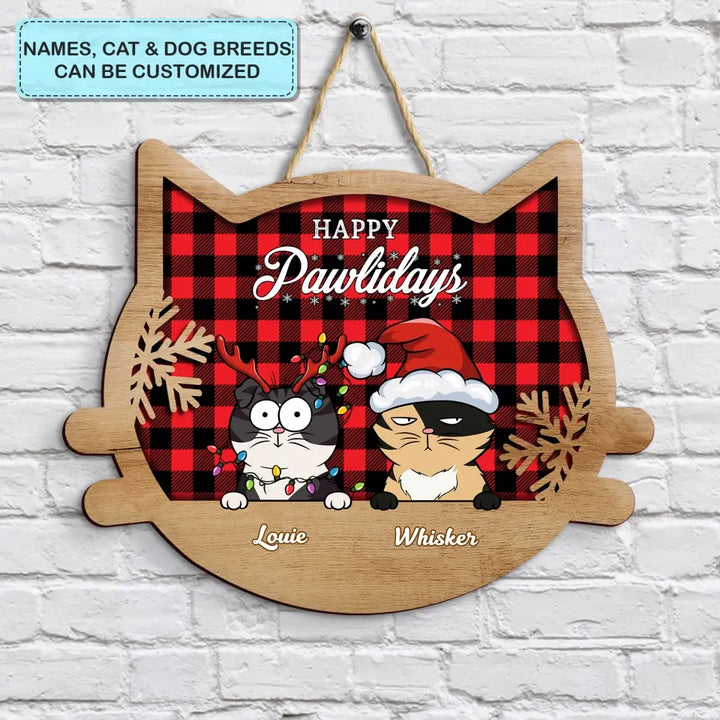 Checkered Pattern Christmas - Personalized Custom Door Sign - Christmas Gift For Cat Lover, Cat Owner, Dog Lover, Dog Owner, Cat Mom, Cat Dad, Dog Mom, Dog Dad