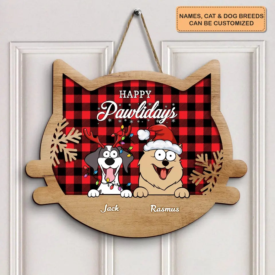 Checkered Pattern Christmas - Personalized Custom Door Sign - Christmas Gift For Cat Lover, Cat Owner, Dog Lover, Dog Owner, Cat Mom, Cat Dad, Dog Mom, Dog Dad