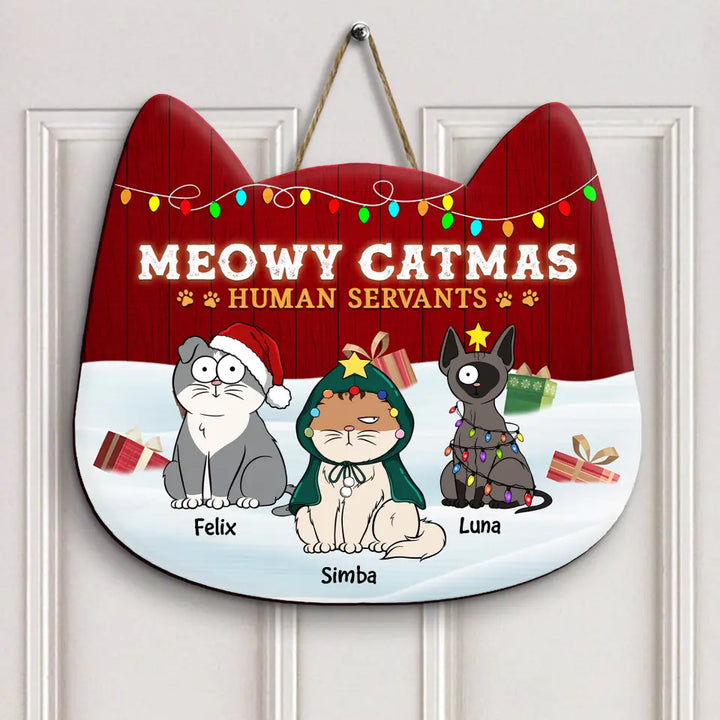 Meowy Catmas - Personalized Custom Door Sign - Christmas Gift For Cat Lover, Cat Owner, Cat Mom, Cat Dad