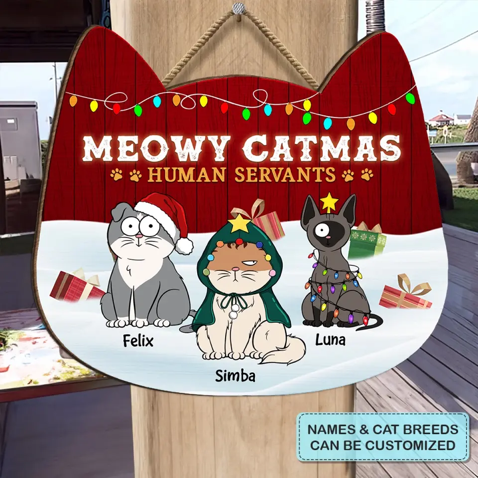 Meowy Catmas - Personalized Custom Door Sign - Christmas Gift For Cat Lover, Cat Owner, Cat Mom, Cat Dad