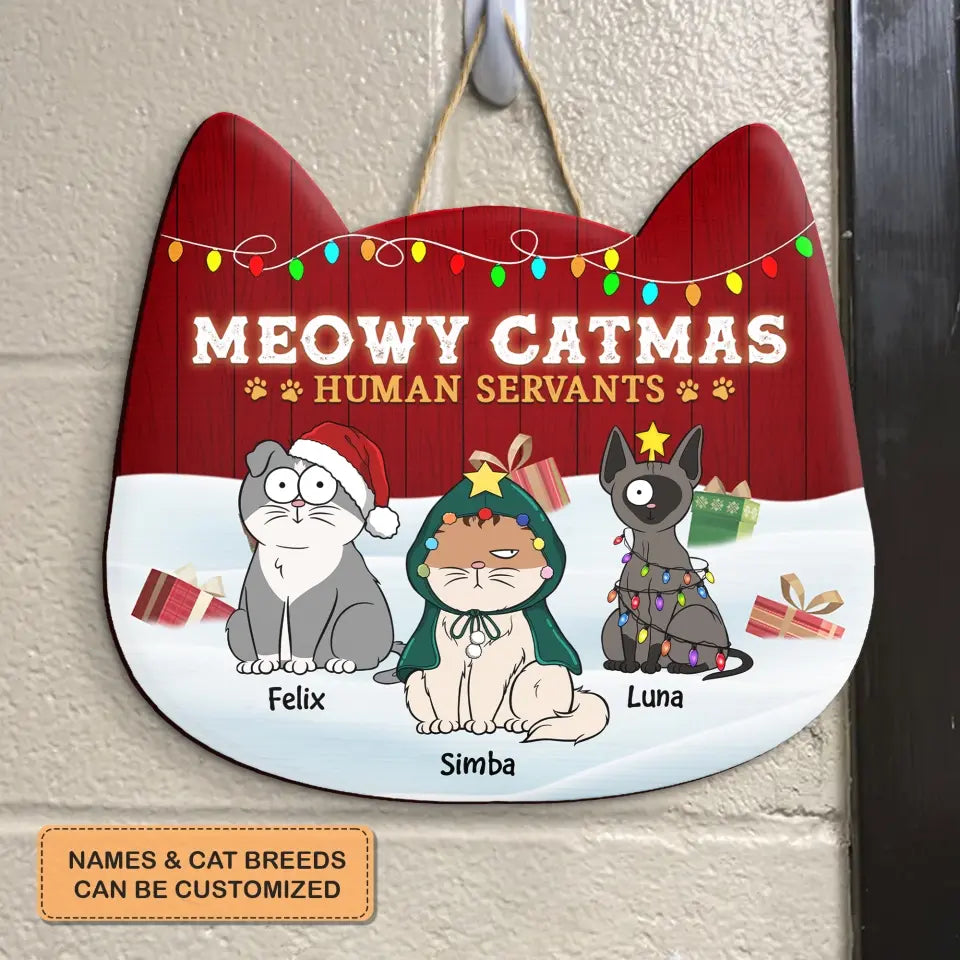 Meowy Catmas - Personalized Custom Door Sign - Christmas Gift For Cat Lover, Cat Owner, Cat Mom, Cat Dad