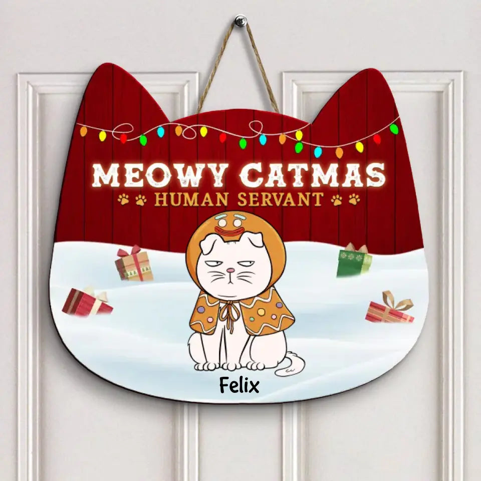 Meowy Catmas - Personalized Custom Door Sign - Christmas Gift For Cat Lover, Cat Owner, Cat Mom, Cat Dad