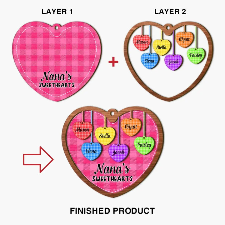 Grandma's Sweethearts - Personalized Custom Layer Wood Ornament - Christmas Gift For Grandma, Mom, Family Members