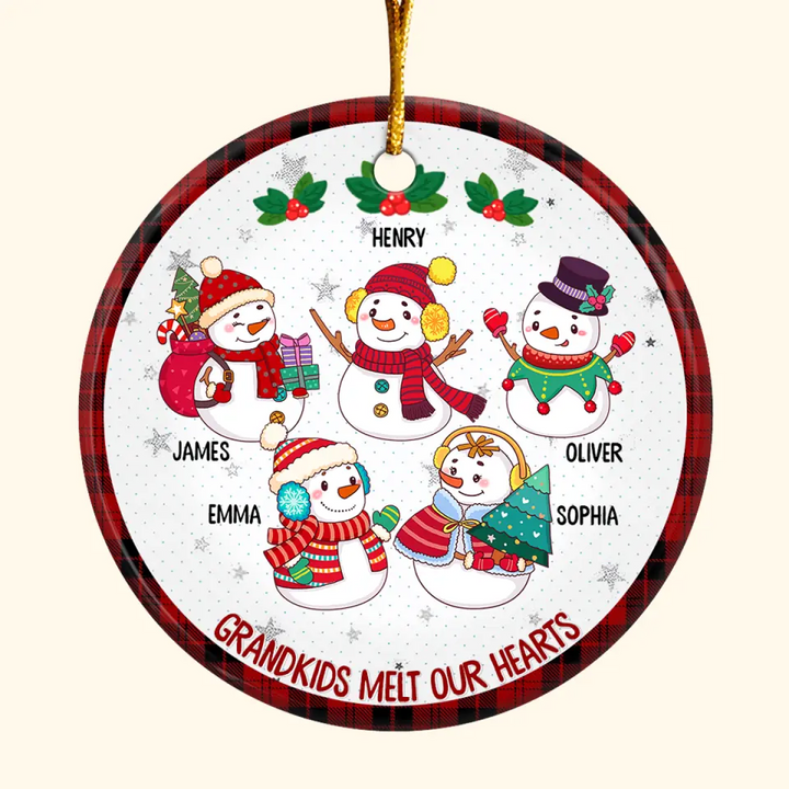 Grandkids Melt Our Hearts - Personalized Custom Ceramic Ornament - Christmas Gift For Grandma, Mom, Family Members