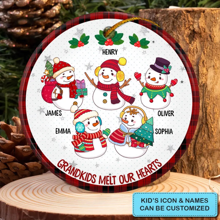 Grandkids Melt Our Hearts - Personalized Custom Ceramic Ornament - Christmas Gift For Grandma, Mom, Family Members
