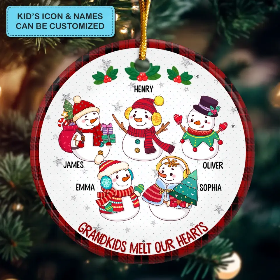 Grandkids Melt Our Hearts - Personalized Custom Ceramic Ornament - Christmas Gift For Grandma, Mom, Family Members