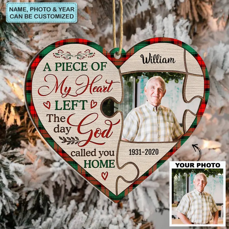 A Piece Of My Heart Left The Day You Called Me Home - Personalized Custom 2-Layer Mix Ornament - Christmas, Memorial Gift For Family Members