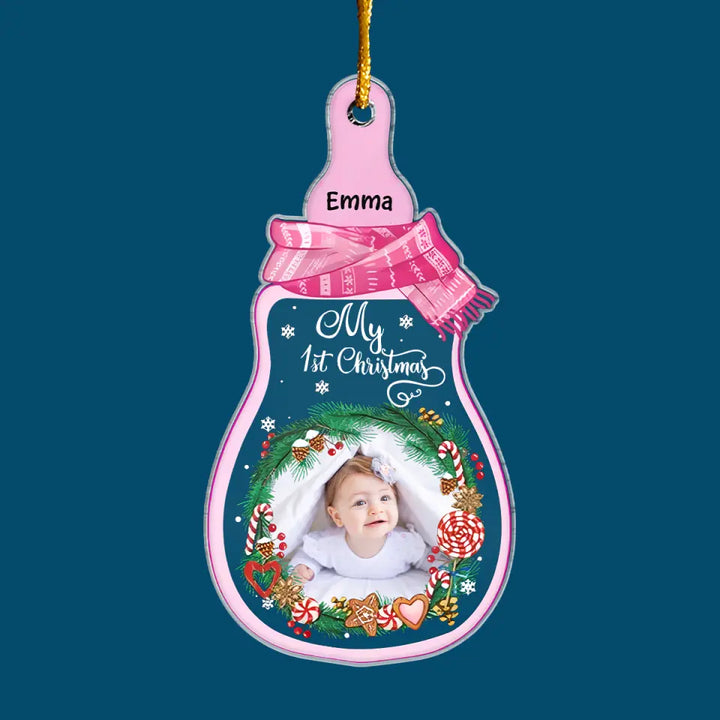 Baby 1st Christmas Milk Bottle - Personalized Custom Mica Ornament - Christmas Gift For Baby, Family Members