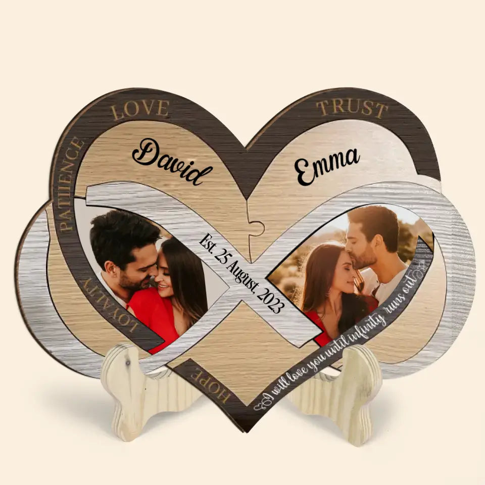 I Will Love You Until Infinity Runs Out - Personalized Custom 1 Layer Wooden Sign - Valentine's Gift For Couple, Wife, Husband, Boyfriends, Girlfriends