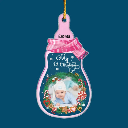 Baby 1st Christmas Milk Bottle - Personalized Custom Mica Ornament - Christmas Gift For Baby, Family Members