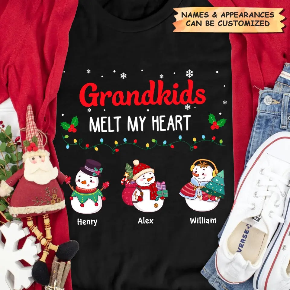 Grandkids Melt My Heart - Personalized Custom T-shirt - Christmas Gift For Grandma, Mom, Family Members