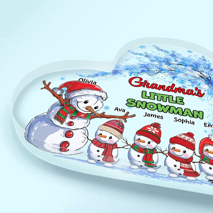 Grandma's Little Snowman - Personalized Custom Heart-shaped Acrylic Plaque - Christmas Gift For Grandma, Mom, Family Members