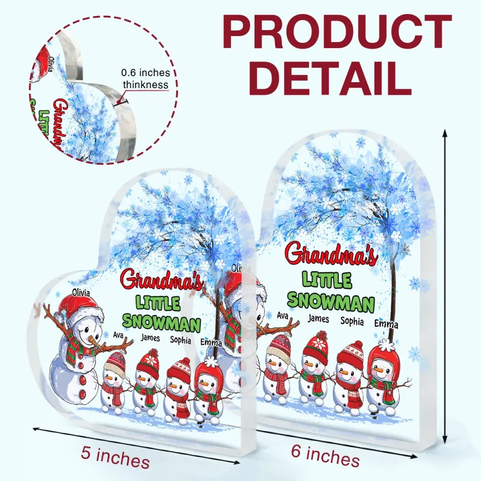 Grandma's Little Snowman - Personalized Custom Heart-shaped Acrylic Plaque - Christmas Gift For Grandma, Mom, Family Members