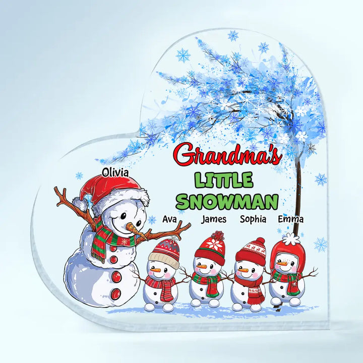 Grandma's Little Snowman - Personalized Custom Heart-shaped Acrylic Plaque - Christmas Gift For Grandma, Mom, Family Members