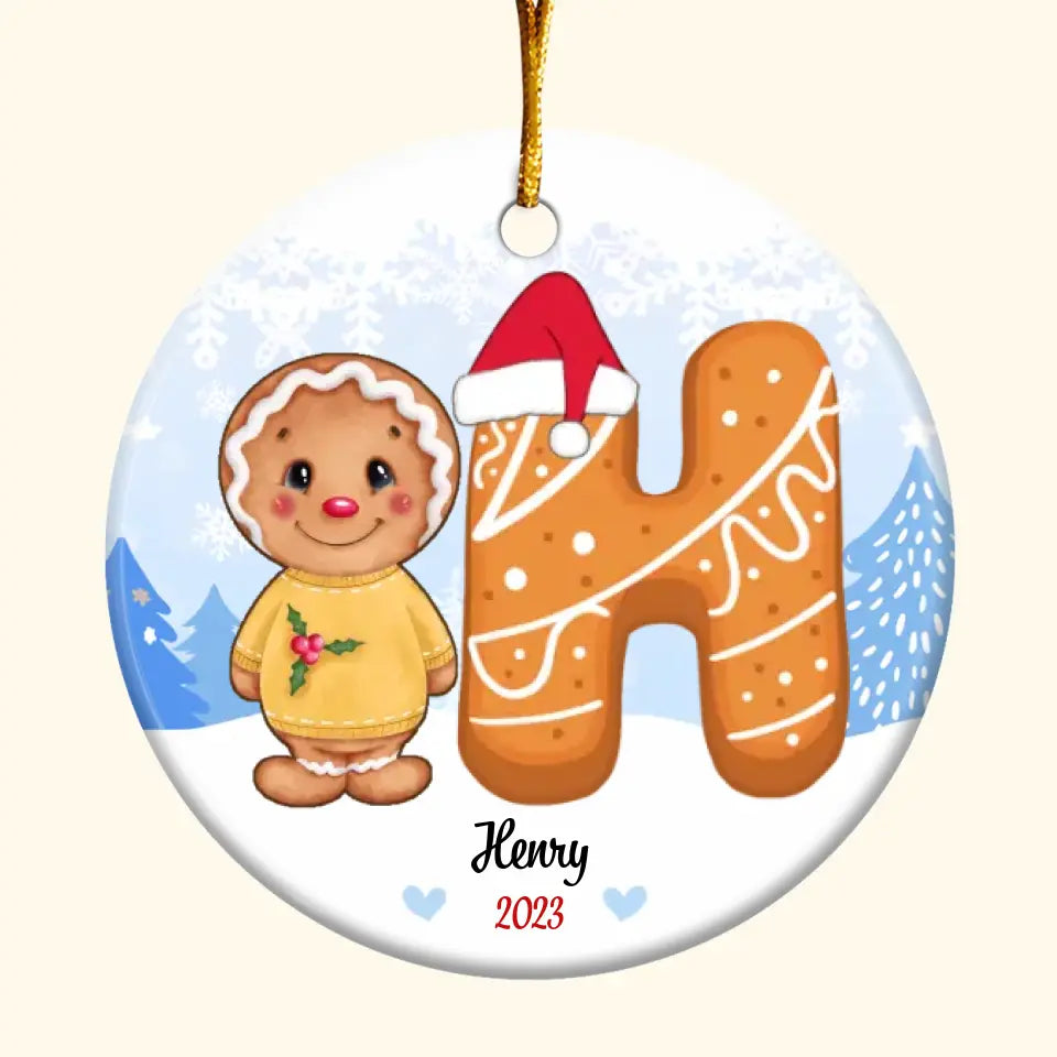 Christmas Gingerbread Cookie Kid's Name - Personalized Custom Ceramic Ornament - Christmas Gift For Grandma, Mom, Family Members