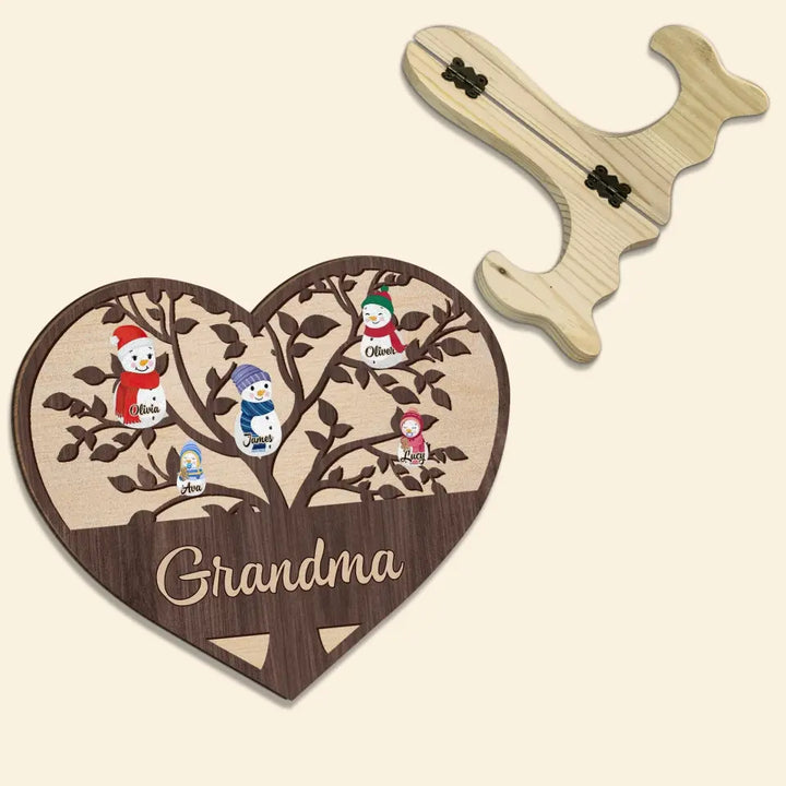 Grandma Grandkids Tree - Personalized Custom 1 Layer Wooden Sign - Christmas Gift For Grandma, Mom, Family Members