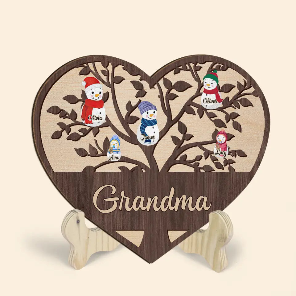 Grandma Grandkids Tree - Personalized Custom 1 Layer Wooden Sign - Christmas Gift For Grandma, Mom, Family Members