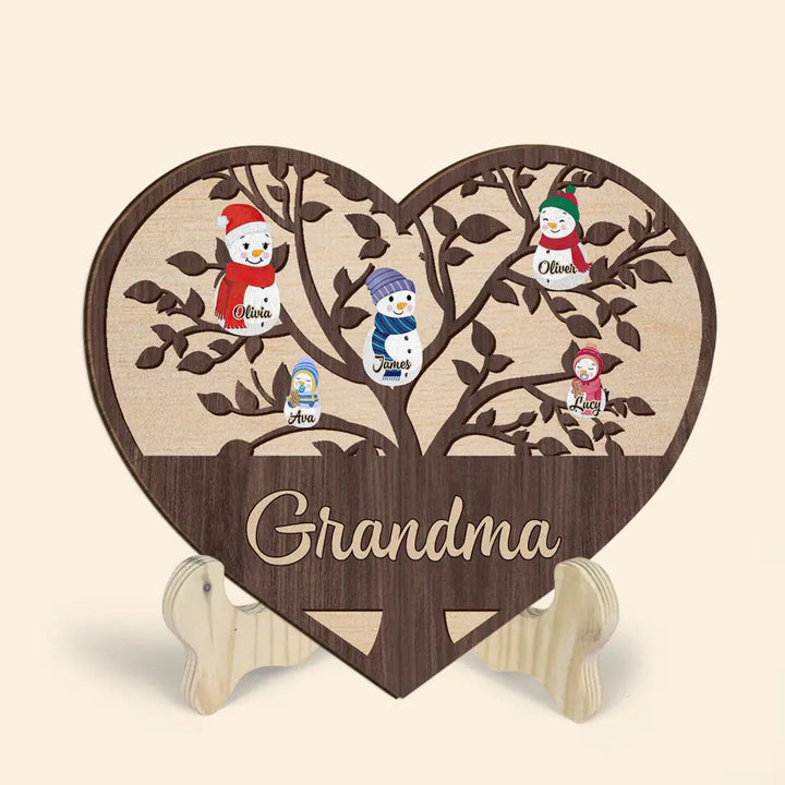 Grandma Grandkids Tree - Personalized Custom 1 Layer Wooden Sign - Christmas Gift For Grandma, Mom, Family Members