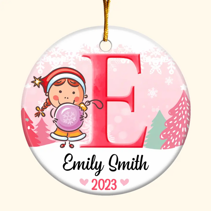 Son Daughter Kid Name Letter Christmas V2 - Personalized Custom Ceramic Ornament - Christmas Gift For Kid, Family Members